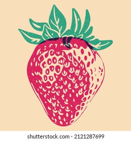 Fruits. Colorful cute screen printing effect. Riso print effect. Vector illustration. Graphic element  for fabric, textile, clothing, wrapping paper, wallpaper, poster.