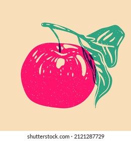 Fruits. Colorful cute screen printing effect. Riso print effect. Vector illustration. Graphic element  for fabric, textile, clothing, wrapping paper, wallpaper, poster.