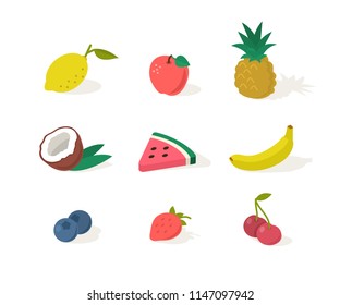 
Fruits colorful  icons. Flat isometric vector illustration isolated on white background.