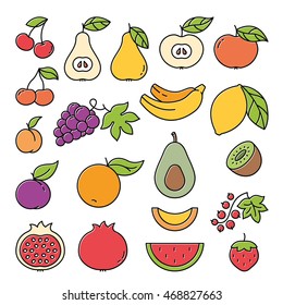 Set Fruits Blackandwhite Linear Elements Colored Stock Vector (Royalty ...