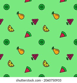 Patrón colorido de frutas sobre fondo brillante. Ilustración del vector