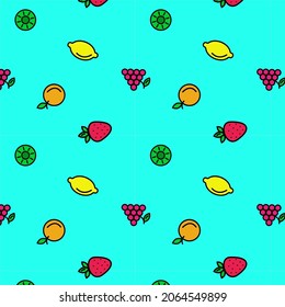 Fruits colorful pattern on bright background. Vector illustration	
