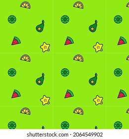 Fruits colorful pattern on bright background. Vector illustration	
