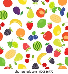 Fruits colorful pattern on white background. Vector illustration