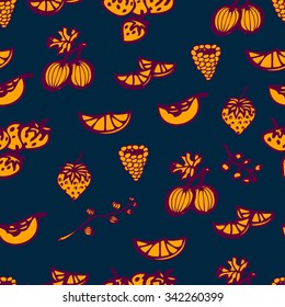 Fruits colorful seamless pattern. Fruits doodle vector set.