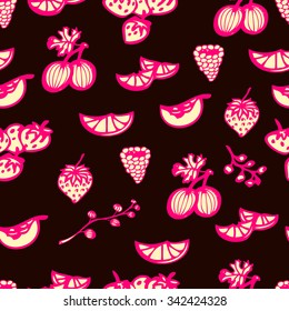 Fruits colorful seamless pattern. Fruits doodle vector set.