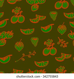 Fruits colorful seamless pattern. Fruits doodle vector set.