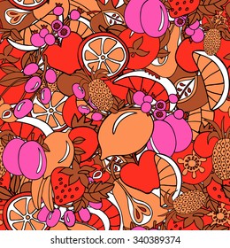 Fruits colorful seamless pattern for your design, art or package in red colors