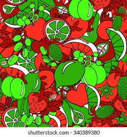 Fruits colorful seamless pattern for your design, art or package in red and green colors