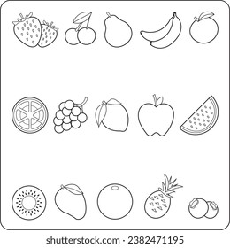 Fruits coloring page for children and adults. Hand drawing vector illustration in black outline on a white background.