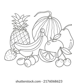 Fruits coloring page drawing illustration