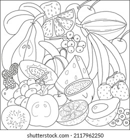 Fruits coloring page. Vector hand drawn illustration.
