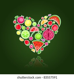 Fruits composed in form of heart. Vector illustration eps10.