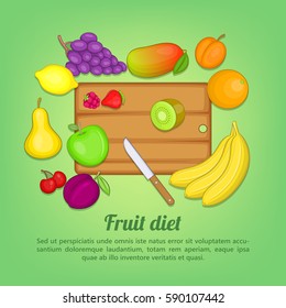 Fruits concept cut knife. Cartoon illustration of fruits vector concept for web
