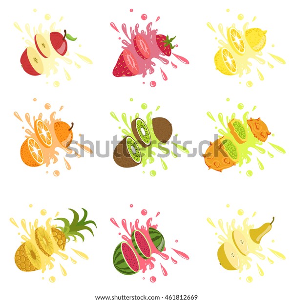 Fruits Cut Air Splashing Juice Stock Vector (Royalty Free) 461812669