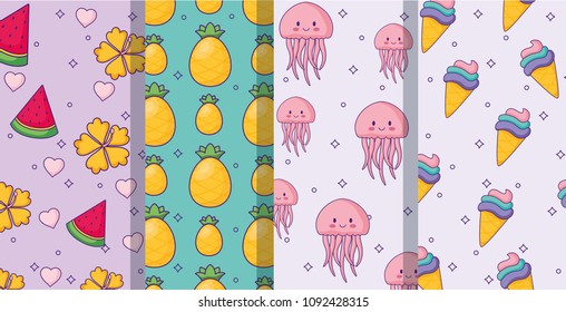 fruits and cute jellyfishs patterns