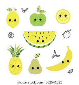 Fruits. Cute vector characters