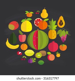 Fruits. Dark background - the student's board.
