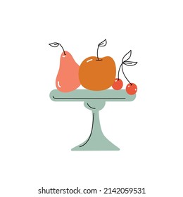Fruits dessert stand, doodle sketch hand drawn vector art