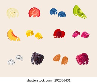 Fruits dipped in milk with splashes