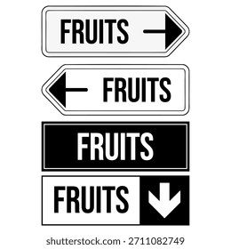 Conjunto de señales de dirección de frutas - Ilustración de señalización de flecha en blanco y negro