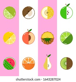 Fruits diversely seamless vector pattern with duotone Vertical stripes background