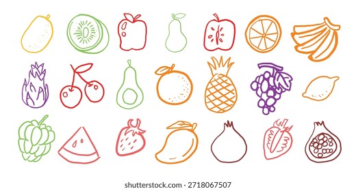Diseño de Ilustración vectorial de dibujo a mano de color Doodle de frutas