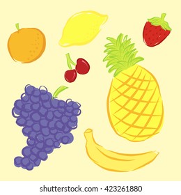 Fruits in Doodle Crayon Style 
