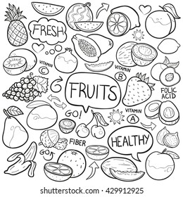 Fruits Doodle Icon Hand Made. Clip Art sketch Vector illustration.