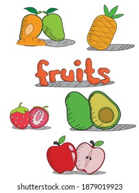 Obst doodle auf weißem Hintergrund. Vektorgrafik für Ihr Design