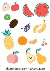 Fruits doodle. Vector illustration of fruits. Hand drawn. fun illustration. Isolated fruits