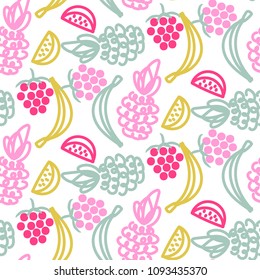 Fruits doodles cute seamless vector pattern.