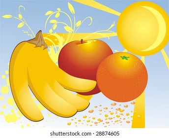 Fruits and drops of juice. Vector