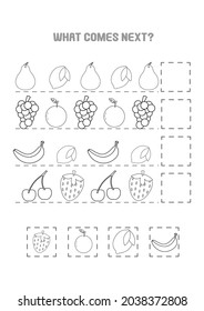 fruits early learning kindergarten worksheets workbook coloring pages what comes next