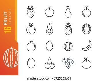 Fruits, exotic fruits, vegetarian - minimal thin line web icon set. Included the simple vector icons as mango, durian, rambutan, guava, tamarind, jackfruit. Outline icons collection