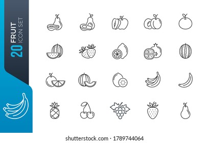 Fruits, exotic fruits, vegetarian - minimal thin line web icon set. Included the simple vector icons as mango, durian, rambutan, guava, tamarind, jackfruit. Outline icons collection