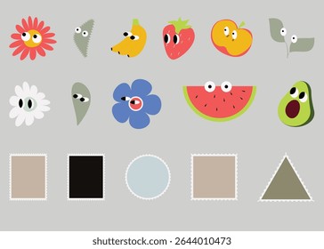 Fruits with eyes, mix and match, use elements separately
