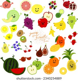 Fruits with face colored flat illustration. Vector icon. Hands can move.(vector only)