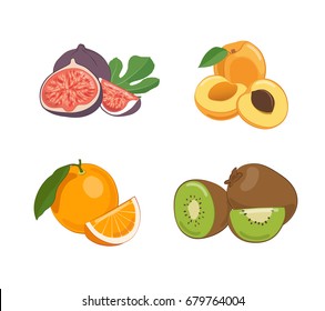 Fruits, figs, orange, kiwi, apricot