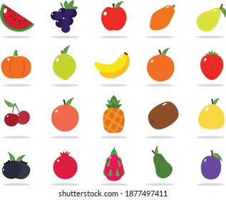 Früchte Flaches Design Symbol Set Stockillustration