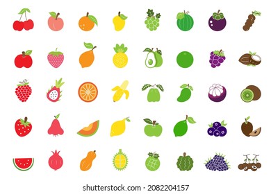 Fruits flat icon collection set isolated on white background.Pictogram.Vector.Illustration.