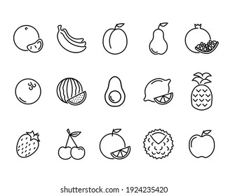 Icono plano de frutas. Pictograma para web. Icono de línea. Frutas aisladas de fondo blanco. Juego de vectores eps10