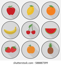 Fruits flat icon set