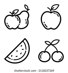 Fruits Flat Icon Set Isolated On White Background