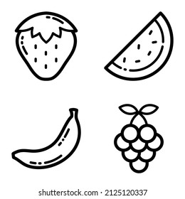 Fruits Flat Icon Set Isolated On White Background