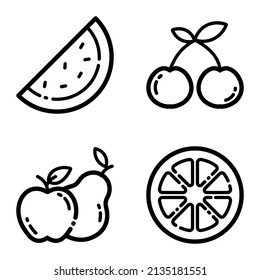 Fruits Flat Icon Set Isolated On White Background