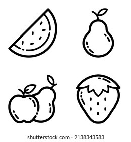 Fruits Flat Icon Set Isolated On White Background