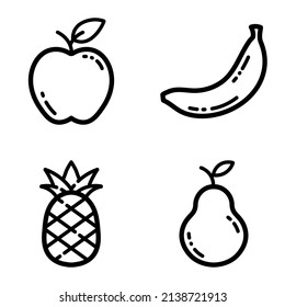 Fruits Flat Icon Set Isolated On White Background