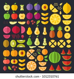 Fruits flat icons set. Colorful flat design graphic elements, illustrations collection for web sites, mobile apps, web banners, infographics, printed materials. Vector icons