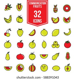 Fruits flat icons set of colour, Illustration EPS10